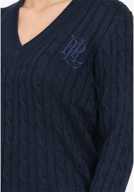 Maglioncino con scollo a V blu da donna rifinito da ricamo logo LAUREN RALPH LAUREN | 200888795008NAVY